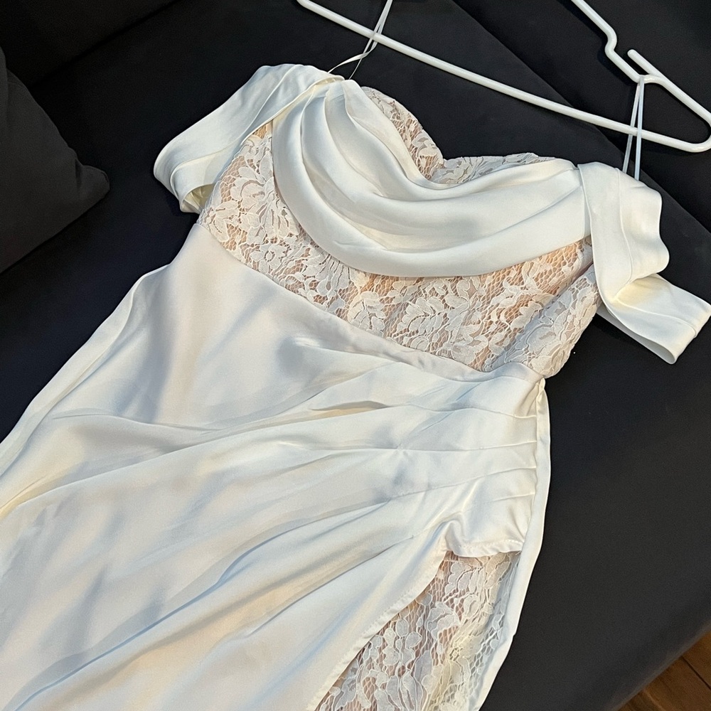 Fashion Nova White Lace Satin Dress